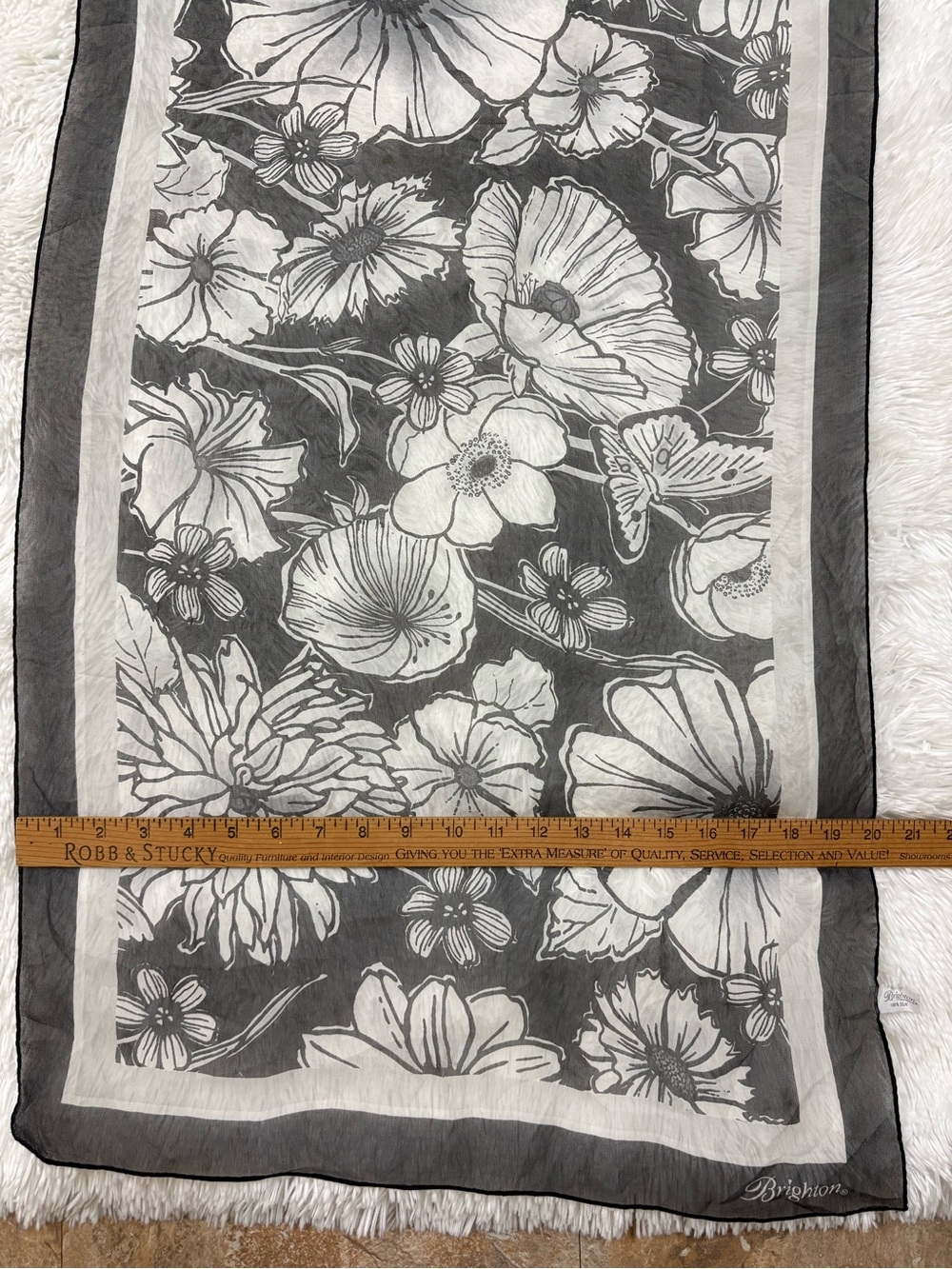 Brighton Black and White Floral Sheer Scarf - Picture 7 of 9